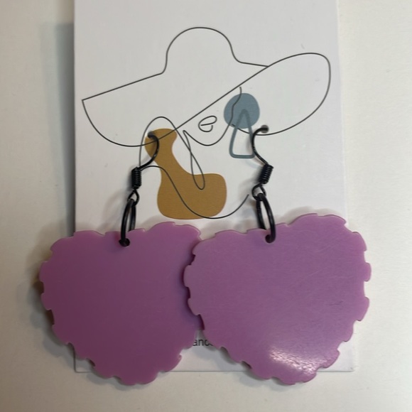 Purple Checkered Hearts Earrings - Picture 3 of 6